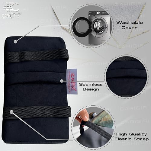 Image of Carigiri ComfiRest Car Armrest Cushion| Memory Foam Arm Cushion| Universal for All Cars| Armrest Support Extender| Height Armrest Pad(Black Seam,Breathable Velvet,Dual Mobile Pocket)