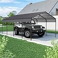 Carport Canopy 12x20 Heavy Duty,Metal Carport Kits with Enhanced Roof &Base,Carport with Fixed Anchor Kits for Truck,Car,Boat,Motorcycle&RV (Dark Grey)