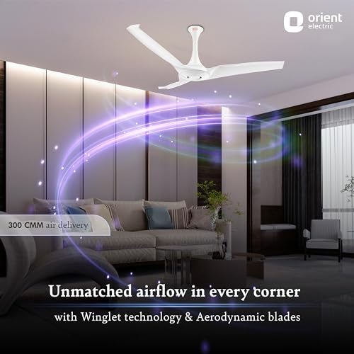 Image of Orient Electric's 1320 mm Aerostorm ceiling fan |Best-in-class 18-pole motor | Rust-proof ABS blades |100% Copper motor |Whisper-quiet operation | 2-year warranty | White, pack of 1