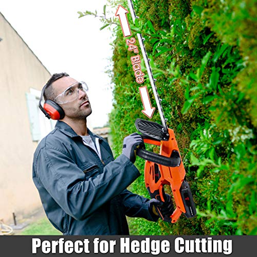 Goplus 20V Cordless Hedge Trimmer w/ 24-Inch Dual Action Blade, Battery Powered Gardening Hand Pruner, Orange