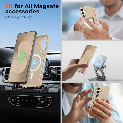 Image of SUPFINE Magnetic for Samsung Galaxy S25 FE Case with Screen Protector, (Built-in Magnets) (Military Grade Drop Protection) Slim Translucent Shockproof Phone Case,Pink Gold