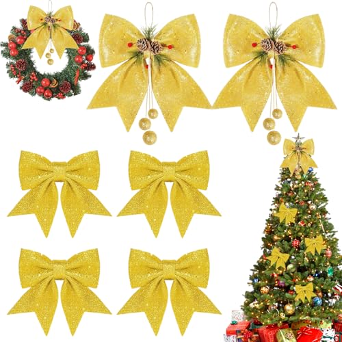 Pipihome Fiocchi Rossi Albero di Natale, 6 Pezzi Fiocchi Natalizi Glitterati, Fiocco Rosso per Ornamenti Decorativi di Natale, Alberi, Ghirlande (C)