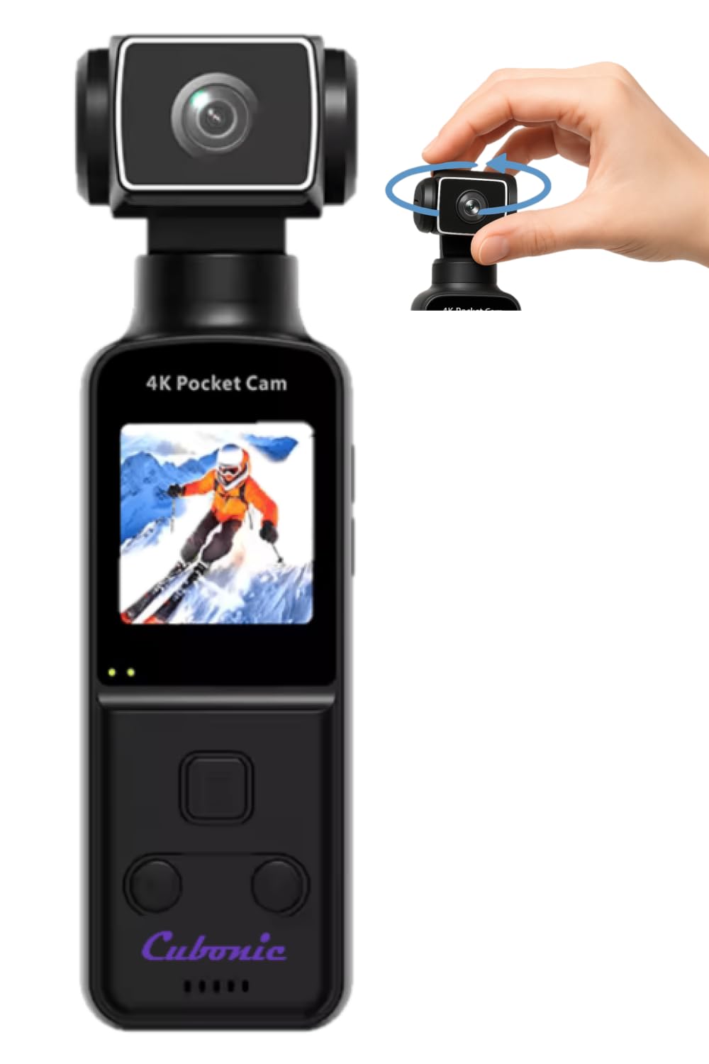 Cubonic K1 Pocket, 4K Ultra HD Enabled Camcorder, 270° Manual Rotatable Handheld Sports, Action Recorder for Outdoor, Riding, Diving, Shooting Compatible with Extenal Type-C Mic Vlogging Camera