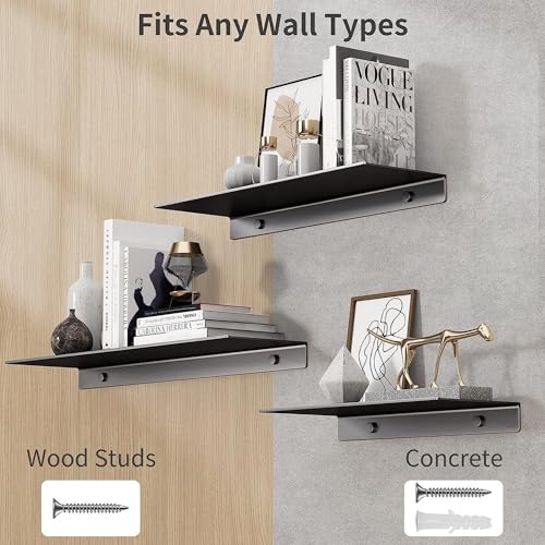 Image of 9 Inch Set 3 White Wall Shelf - Metal Floating Shelf for Wall, Wall Mounted Shelves, Modern Wall Shelf for Bedroom & Living Room Storage, Minimalist Wall Mount Shelf (22.86 CM Long X 12 CM deep)