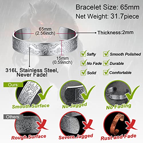 Faithheart Viking Wolf Cuff Bracelet For Male Stainless Steel Punk Celtic Knot Norse Jewelry #TOP3