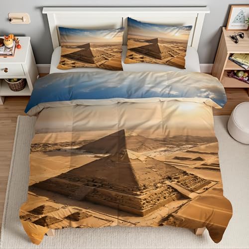 Housse de couette 220x240 Pyramides Egypte avec 2 taies d'oreiller en microfibre