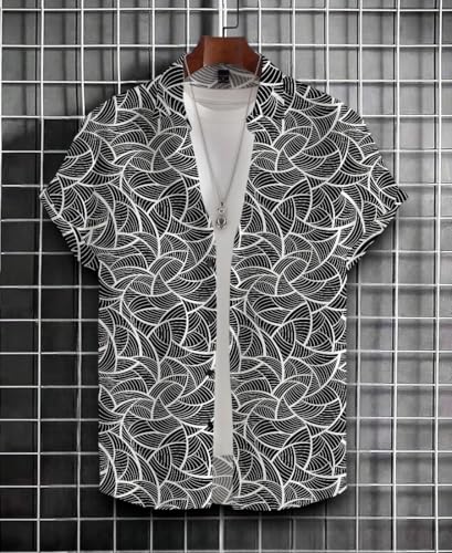 Image of Men's Striped Slim Fit Half Sleeves Stratchable Printed Shirt
