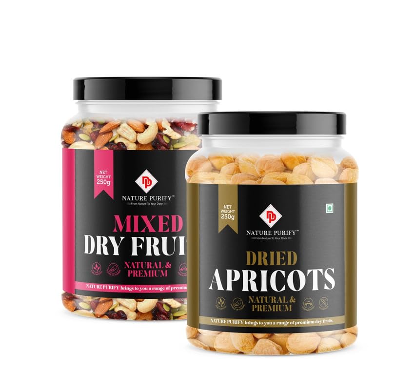Image of Nature Purify Dried Fruits Combo Mix Dry Fruits and Apricot 250gm Each Pack OF 2 | Healthy Snacks Mixed Nuts with Dry Fruit | Nutrient-Rich Snack for Wellness | Diwali Gift