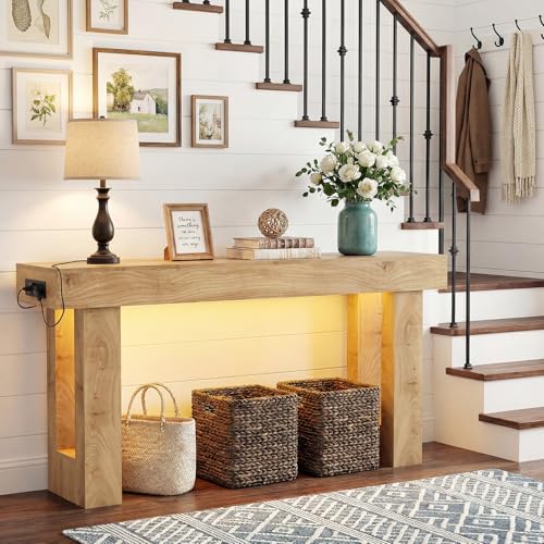 Mesa consola de pasillo salón detrás del sofá con luz led y puertos usb 7