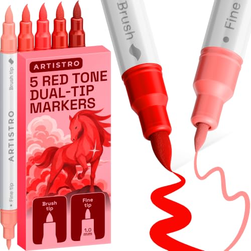 Image of ARTISTRO 5 Red Tones Dual-Tip Acrylic Paint Marker Pens for Drawing | For Fabric, Rock, Glass, Wood, & Molds, Arts & Crafts Gift for Adults, Teens, & Kids, Classroom Must Haves & School Supplies