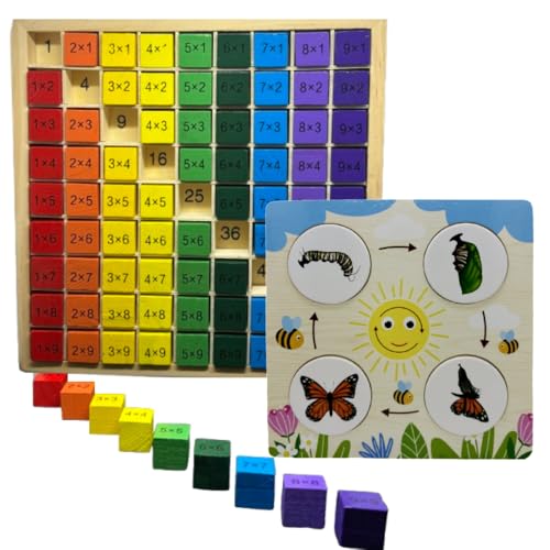 Image of Wooden Multiplication & Growth Cycle Boards Combo | Educational Toy for 6 + Years Old | Perfect Tool for Visual Thinkers | Fun Filled Board (Maths + Science Combo 1 (Multiplication & Growth Cycle))