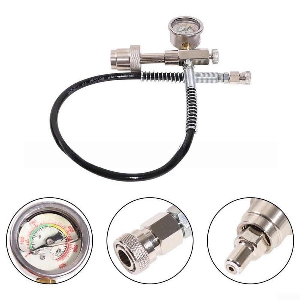 CGA347 Manometro subacqueo con tubo ad alta pressione da 61 cm, bagliore 6000 PSI per bombole ARA, kit adattatore in acciaio inossidabile e ottone