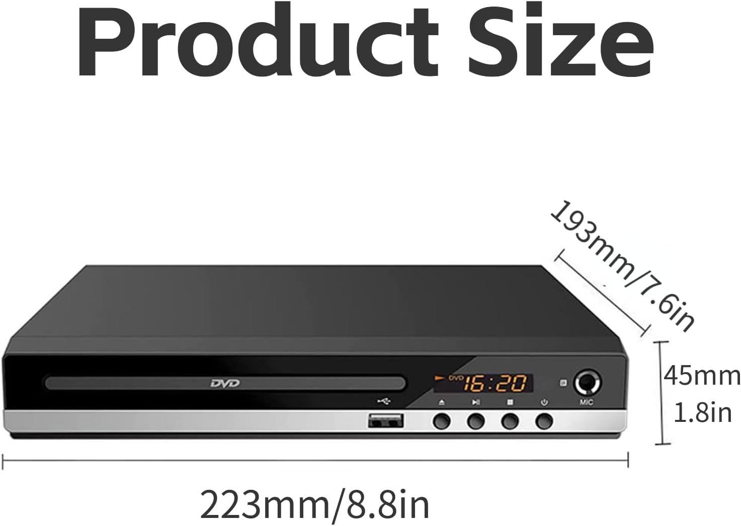 Reproductor de DVD para TV con HDMI Full HD 1080P Reproductor USB multifunción, Reproductor de CD para el hogar con Toma de micrófono, Puerto USB, AV y Puerto HDMI