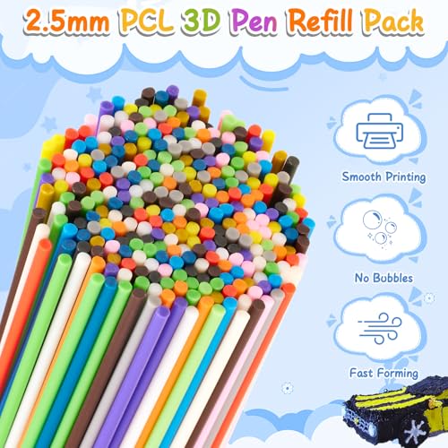 Image of 300 Pieces 3D Pen Refills Pack for 3Doodler Start+ Pen 15 Colors 2.5 mm Low Temperature 3D Pencil PCL Filaments Not Compatible with Other 3D Printing Pens