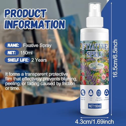 OverZyn Workable Fixative Spray for Art, Fixative Spray for Pencil Drawings, Fixative Spray for Pastels, Colorfast, Widely Applicable for Pastels Pastels Oil Pastels Acrylics Sketches Etc, 150ml