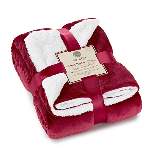 Genteele Sherpa Throw Blanket Super Soft Reversible Ultra Luxurious Plush Blanket, 50 x 60 inches, Rich Burgundy Red/White