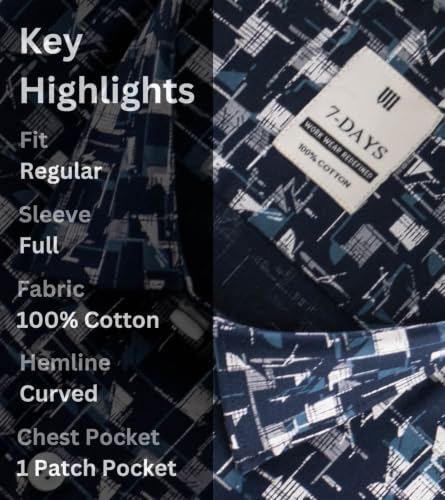 Image of 7-DAYS Men's Premium Printed Shirt - 100% Cotton, Regular Fit, Full Sleeve, with Pocket - Versatile for Formal Occasions and Casual Wear