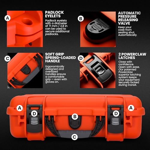 Image of NANUK 910 Hard Case with Customizable Cubed Foam, IP67 Waterproof, Dustproof and Impact Resistant, 14.3 inch x 11.1 inch x 4.7 inch, Rugged Construction for Ultimate Protection, Made in Canada - Orange