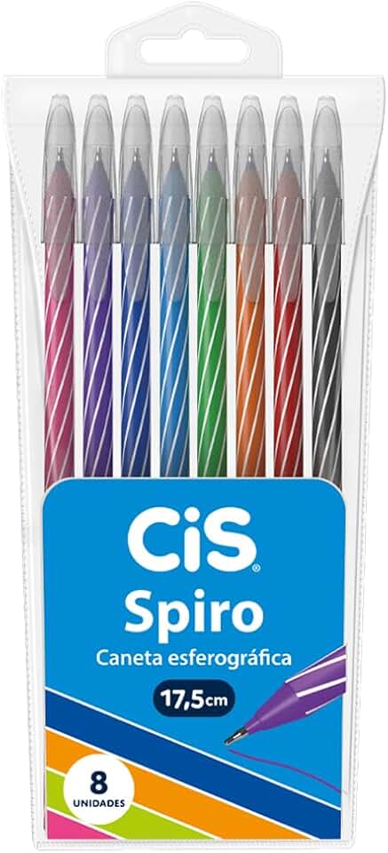 Caneta Esferográfica SPIRO, CIS, Blister c/8 unidades sortidas, Multicolorido