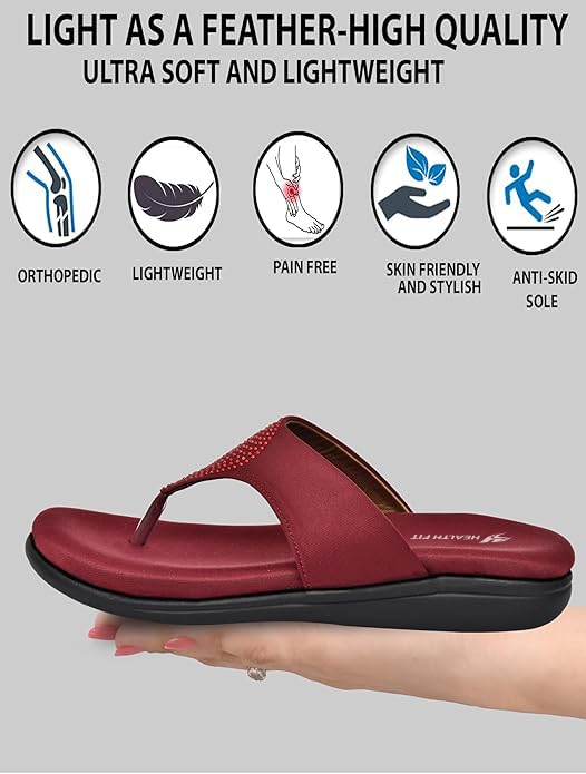 Image of HEALTH FIT EXTRA SOFT Women's Comfortable Memory Foam Doctor Slippers /Flip-Flops|Fashionable Casual & Stylish|Lightweight & Breathable|Outdoor Synthetic Casual Chappals Sandals Ladies & Girls HF21