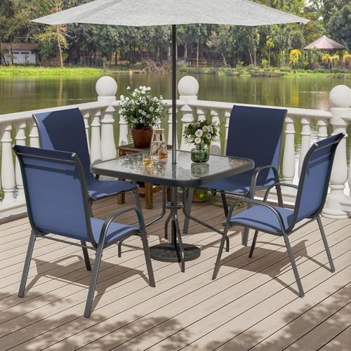 Image of UDPATIO Patio Chairs Set of 4, Stackable Outdoor Dining Chairs with High Back, Breathable Textilene Fabric Outdoor Chair All Weather, for Garden, Backyard (Blue)