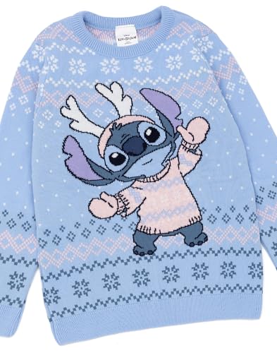 Image of Disney Lilo & Stitch Kids Christmas Jumper | Graphic Knitted Sweater for Children | Festive Holiday Long Sleeve Knitwear Top