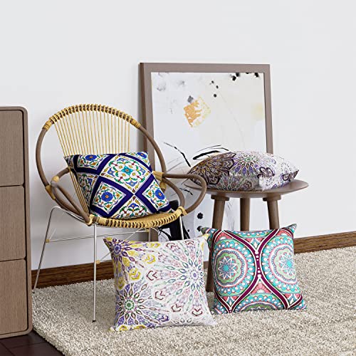 Suesoso Boho Pillow Cover 16X16 Inch Set Of 4 Farmhouse Throw Pillow Case Ethnic Mandala Vintage Multicolor Floral Bohemian Pillow Covers Arabesque Blue Gold Pillow Case Decoration For Home Sofa Bed #TOP3