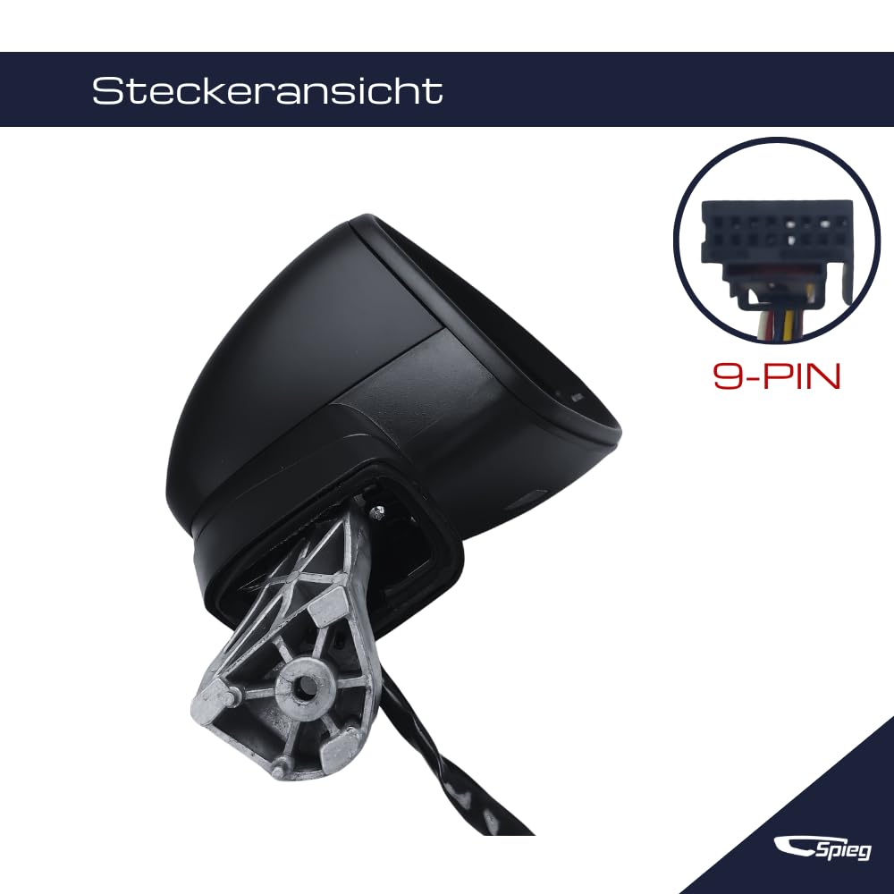 Spieg Außenspiegel Rechts für VW Passat B8, Variant/Alltrack 2015–2023 Elektrisch Einklappbar, Umfeldbeleuchtung, Schwarz, 9 PIN