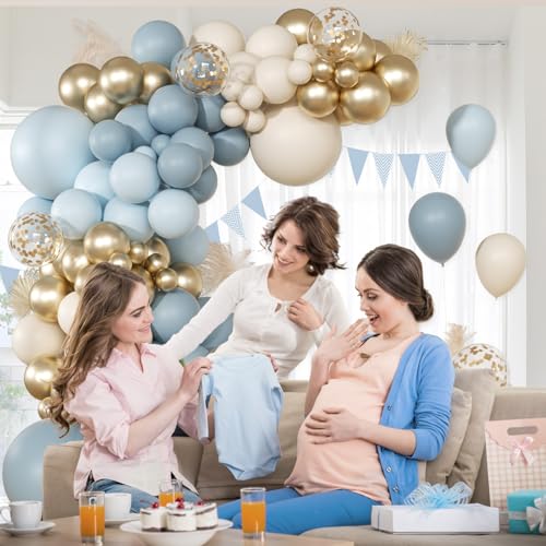 Image of Dusty Blue Balloon Garland Arch Kit with Light Blue White Balloons
