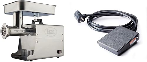 LEM Productos 17811 Big Bite # 22 1HP Picadora de carne eléctrica de acero inoxidable y productos 724 Interruptor de pie, negro