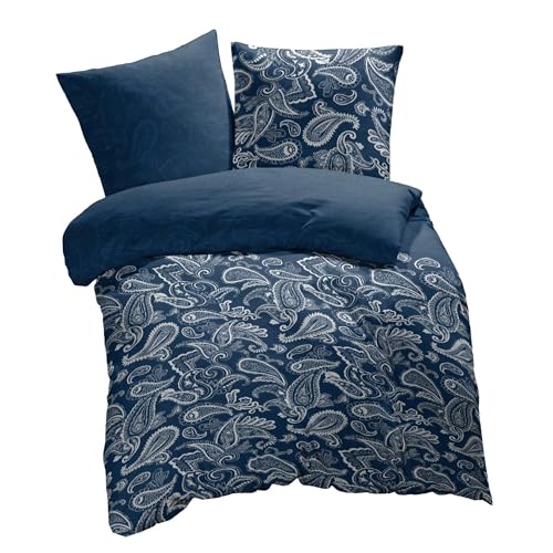 ETÉREA Microfaser Bettwäsche 155x220cm + 80x80cm - Ganzjahresbettwäsche Bettbezug Paisley Life - Bettwäsche-Set mit Kissen 155x220cm Bettbezug + 80x80cm Kissenbezug Microfaser - OEKOTEX - Blau
