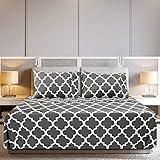 Utopia Bedding Printed Bed Sheet Set - 4 Piece Queen Bedding - 1 Fitted Sheet, 1 Flat Sheet and 2 Pillowcases - Soft Brushed Microfiber Fabric - Shrinkage and Fade Resistant (Queen, Quatrefoil Grey)