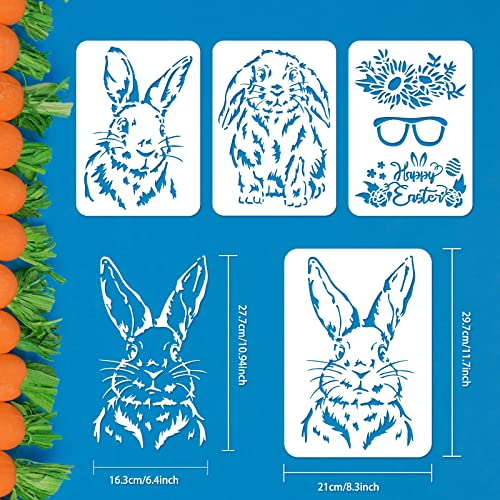FINGERINSPIRE 4PCS Rabbit Painting Stencils 29.7x21cm Happy Easter Decoration Plastic Long-Eared Bunny Stencil Sunflower Leaves Glasses Easter Egg Art Craft Stencil for Wall Tiles Home Decor - Image 2