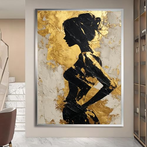 Art mural abstrait noir et or avec toile texturée de haute qualité