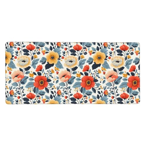 Grand tapis de souris floral 40x91 cm avec bords cousus pour bureau