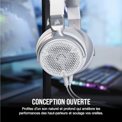 Corsair Virtuoso Pro Casque de Jeu Ouvert Filaire - Microphone Unidirectionnel Détachable - Conducteurs en Graphène de 50 mm - Réponse en Fréquence 20Hz-40 kHz - Blanc