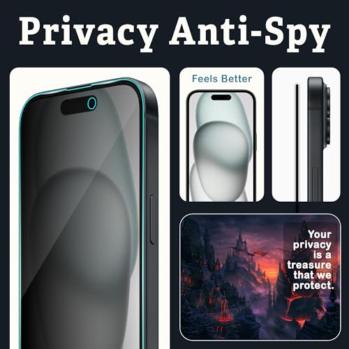Image of FIRST MART Military-Grade Privacy Tempered Glass for iPhone 16 and iPhone 15 (6.1 Inch) With Edge to Edge Screen Coverage and Installation Kit | Anti Spy Protection