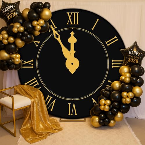 VitalCozy 7.2ft New Years Eve Round Backdrop Cover Black and