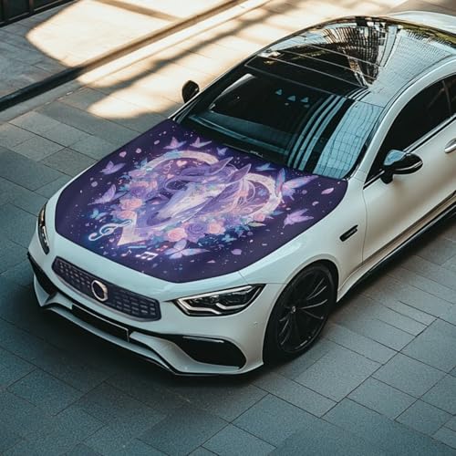 Image of Beautiful Butterfly Horse Car Hood Cover Protector 59x39 Inch Waterproof Auto Hood Flag All Weather Universal Automotive Exterior Accessories for Women