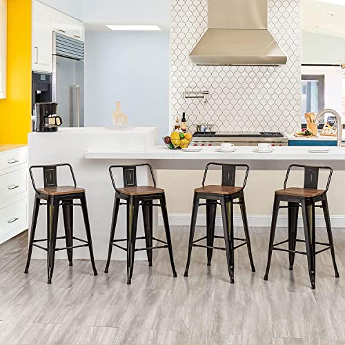 Andeworld Bar Stools Set Of 4 Counter Height Stools Industrial Metal Barstools With Wooden Seats(24 Inch, Distressed Gold) #TOP2