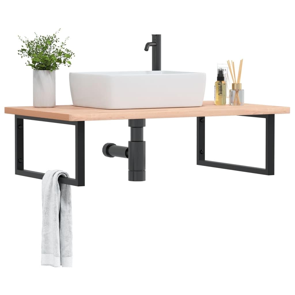 Étagère de lavabo murale en hêtre massif et acier 100x60 cm