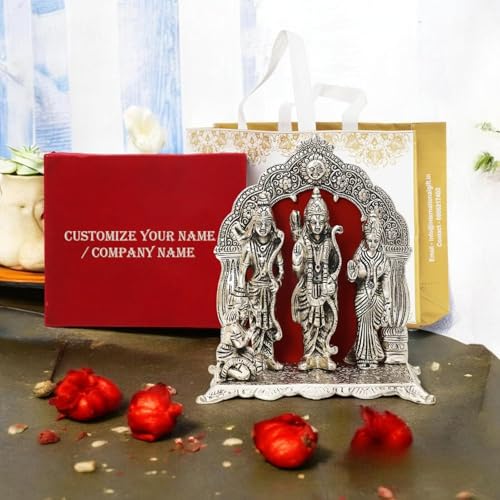 INTERNATIONAL GIFT® Silver Ram Darbar Idol Showpiece | Customizable Name or Company Tag with Velvet Box & Carry Bag | Ideal for Weddings, Corporate Gifts, Diwali, and Home Decor