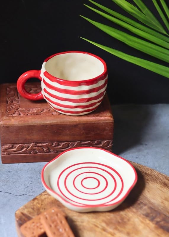 Image of WEAVING HOMES Handcrafted Ceramic Mug & Dessert Plate (Set of 2, Multicolor) - Coffee Mugs and Dessert Plates for Birthday Gifts, Mugs for Office and Travel