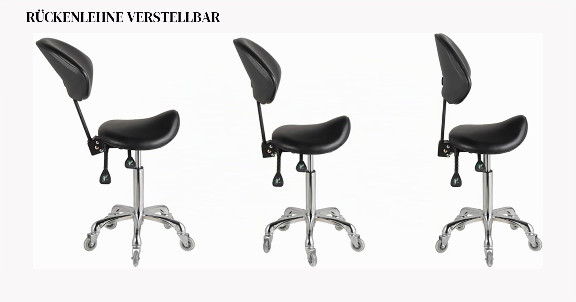 Hydraulischer Sattelhocker mit Rückenstütze, ergonomisch, höhenverstellbar, robust (204 kg) für Schönheitssalon, Massage, Klinik, Haus und Büro
