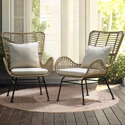 IDZO Isabelle Outdoor Wicker Chairs Set of 2 with Beige Olefin Cushions - Image 3