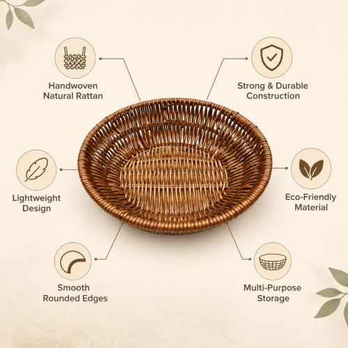 Image of Round Bread & Roti Serving Basket | Restaurant Style Tabletop Bread Basket for Dining Table | Chapati, Bun & Snack Serving Basket for Home, Hotel & Cafe
