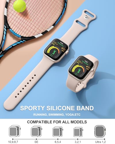 AMSKY Silikon Sport Armbänder Kompatibel mit Apple Watch Armband 40mm 42mm 46mm 44mm 45mm 41mm 38mm, Damen Herren Weiche Wasserdicht Gummi Band für iWatch Series 10 9 8 7 6 5 4 3 2 1 Se, Polarstern – Bild 4