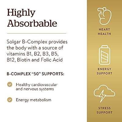 Solgar B-Complex 50, 250 Vegetable Capsules - Energy Metabolism, Cardiovascular Support, Nervous System Support - Non-GMO, Vegan, Gluten Free, Dairy Free, Kosher - 250 Servings