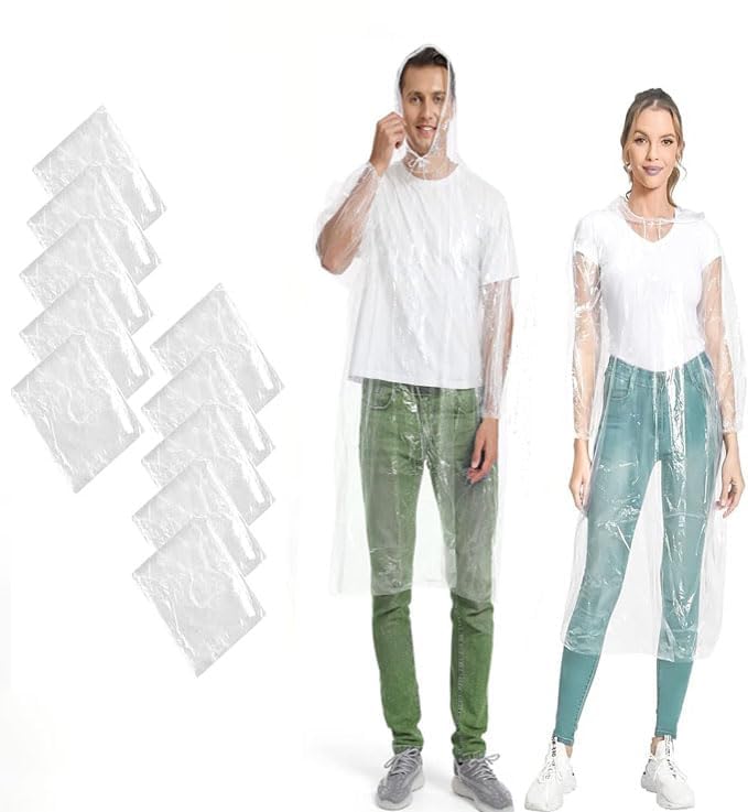 10 pièces Poncho Pluie,Poncho Impermeable Réutilisable Impermeable Femme, Poncho Impermeable avec Chapeau et Manches, Ponchos de Pluie Légers Transparents Femme et Homme pour Festival, Camping