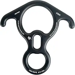 Fusion Climb Terminal de alumínio 8 preto descendente, dispositivo de amarração de orelha grande dobrada e engrenagem de rapel, perfeito para escalada, tirolesa e resgate (FP-8145-BLK)